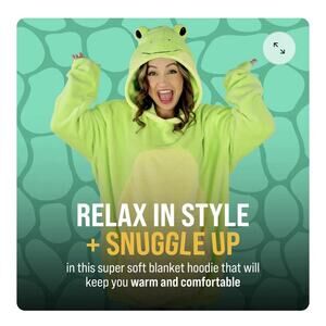 Pushible 2 in 1 Adult Snugable Hoodie Blanket & Pillow Fren Frog Travel Buddy